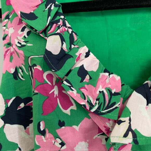 J. Crew Size 2 Green Floral Dress Woman Ruffles Pockets Beach Cruise Resort - Picture 8 of 8